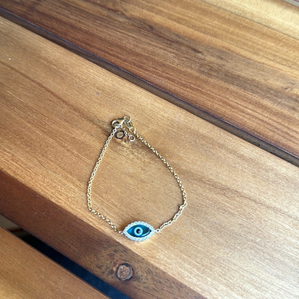 14k gold real diamond evil eye bracelet